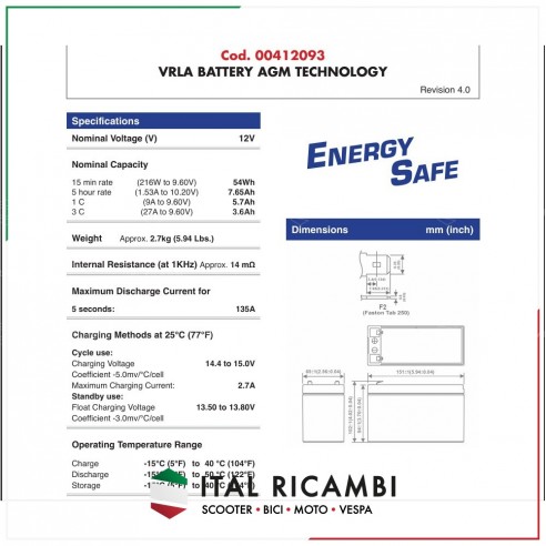 BATTERIA 12V 9AH ENERGY SAFE PER...